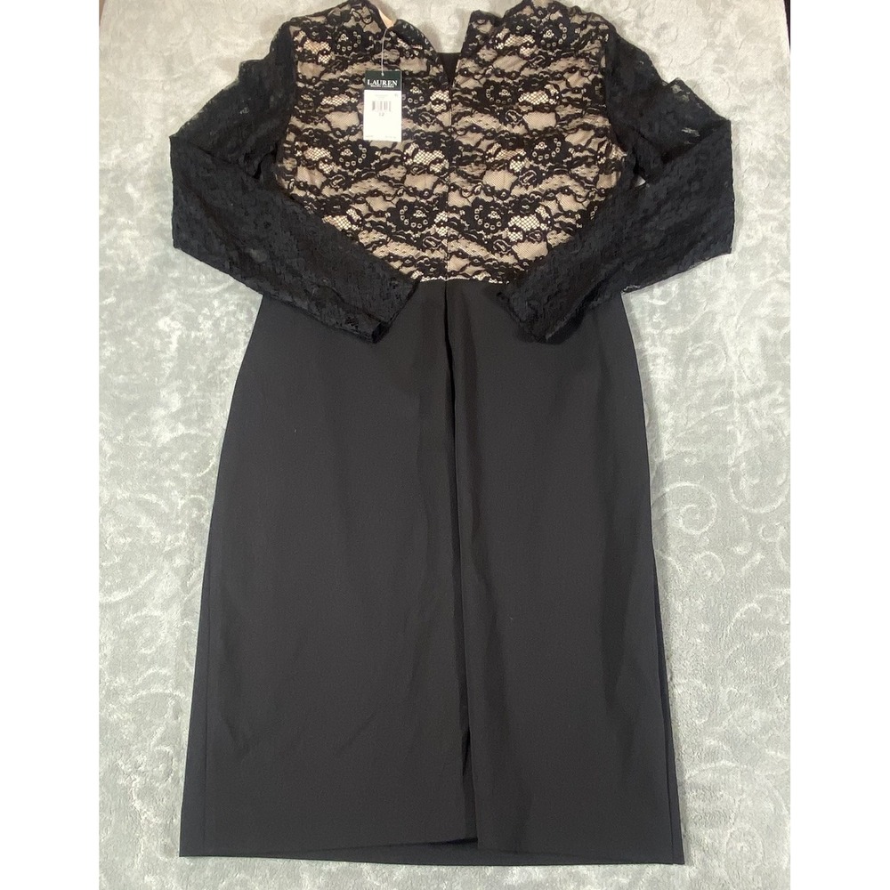 Ralph Lauren Cocktail Dress Women‎ 12 Keanu Lace Inset Long Slv Black Formal NWT - Picture 4 of 14